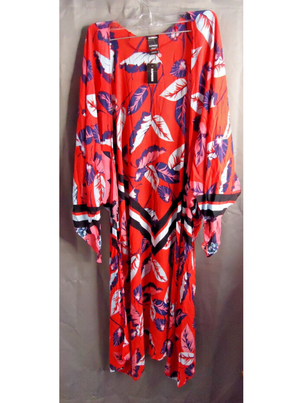 Express Beach Swimwear Cover Up- 47” Long-One Size- Sheer Red leaf Print
